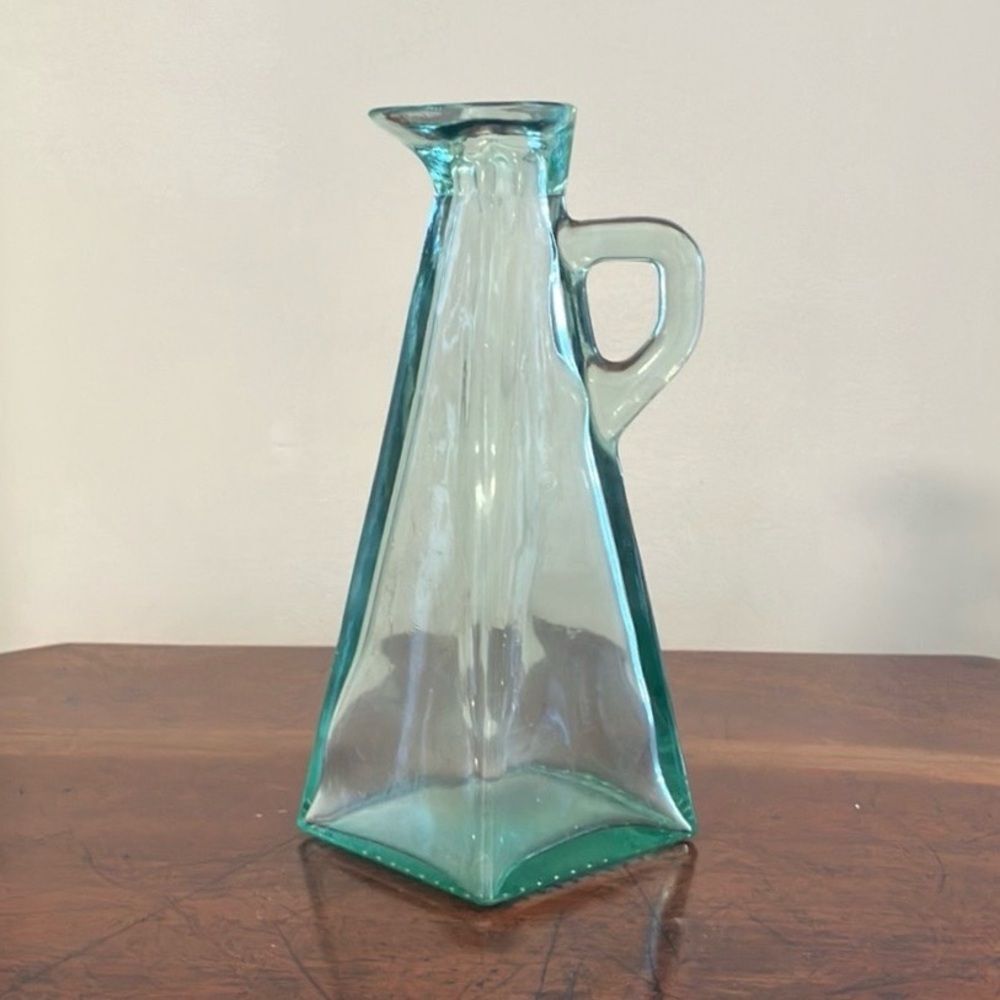Vintage Aqua Glass Oil Cruet Decanter Vase